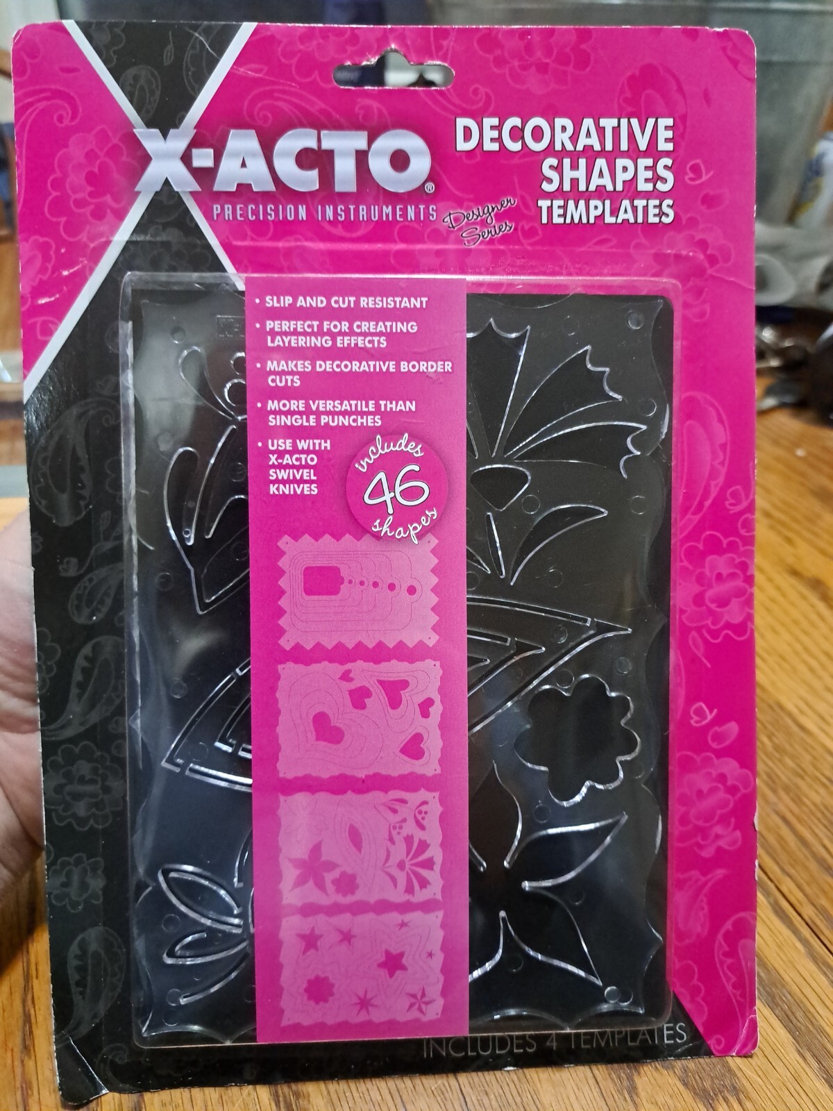 X-ACTO DECORATIVE SHAPES TEMPLATES, 4 TEMPLATES-46 SHAPES, NIB