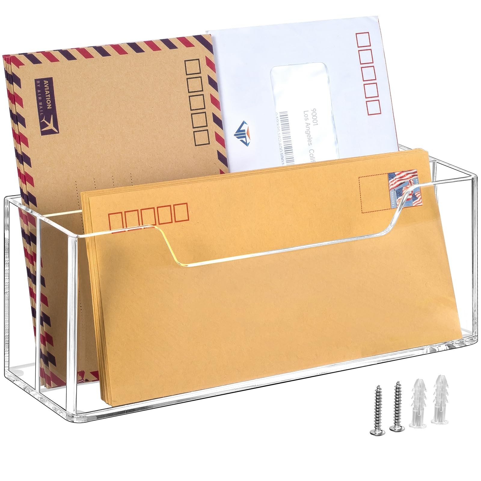 Acrylic Mail Organizer for #10 Envelopes, 2-Slot Wall-Mounted & Countertop Le...