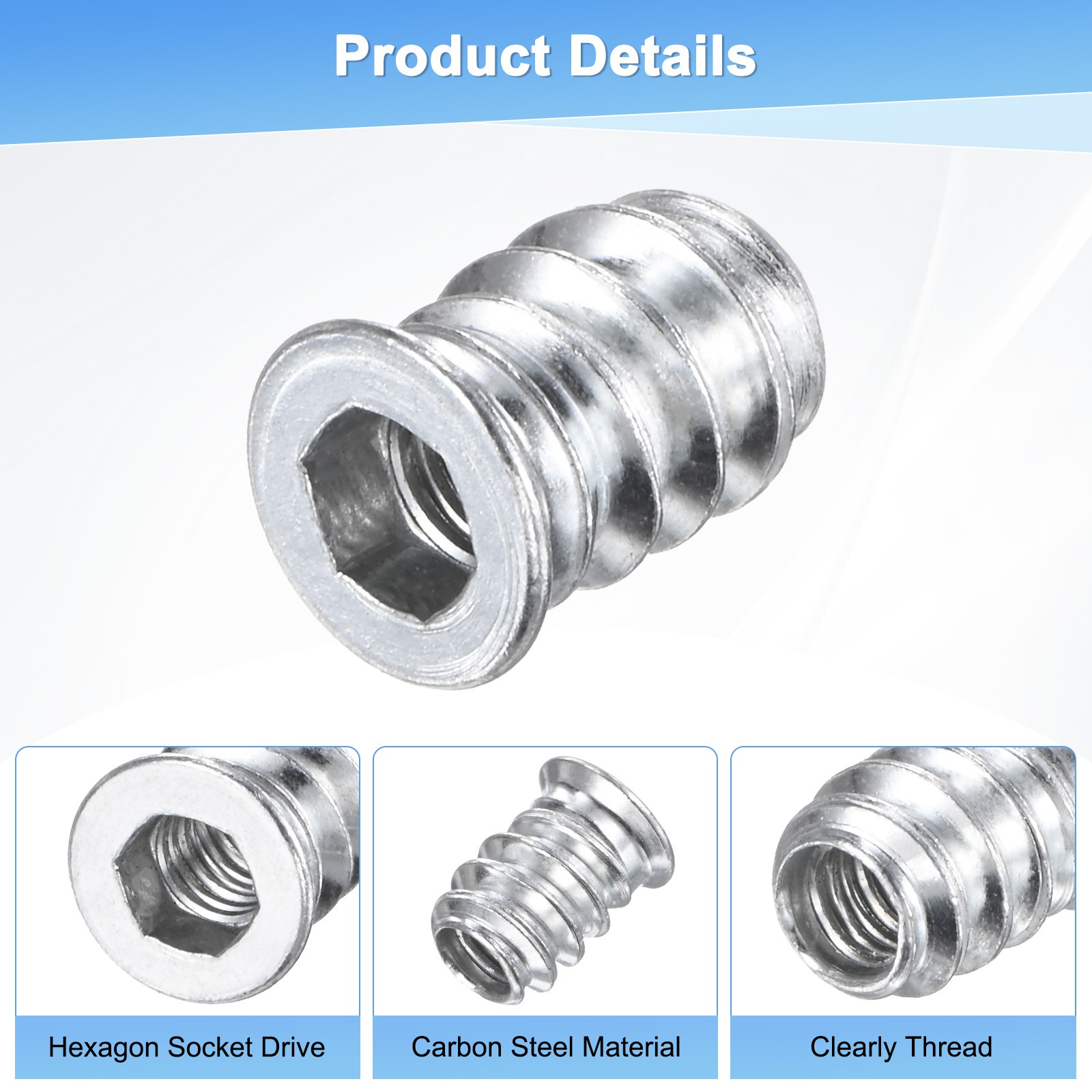 20-Pack Threaded Inserts for Wood, M5x12mm Threaded Insert Nuts [Silver Tone]