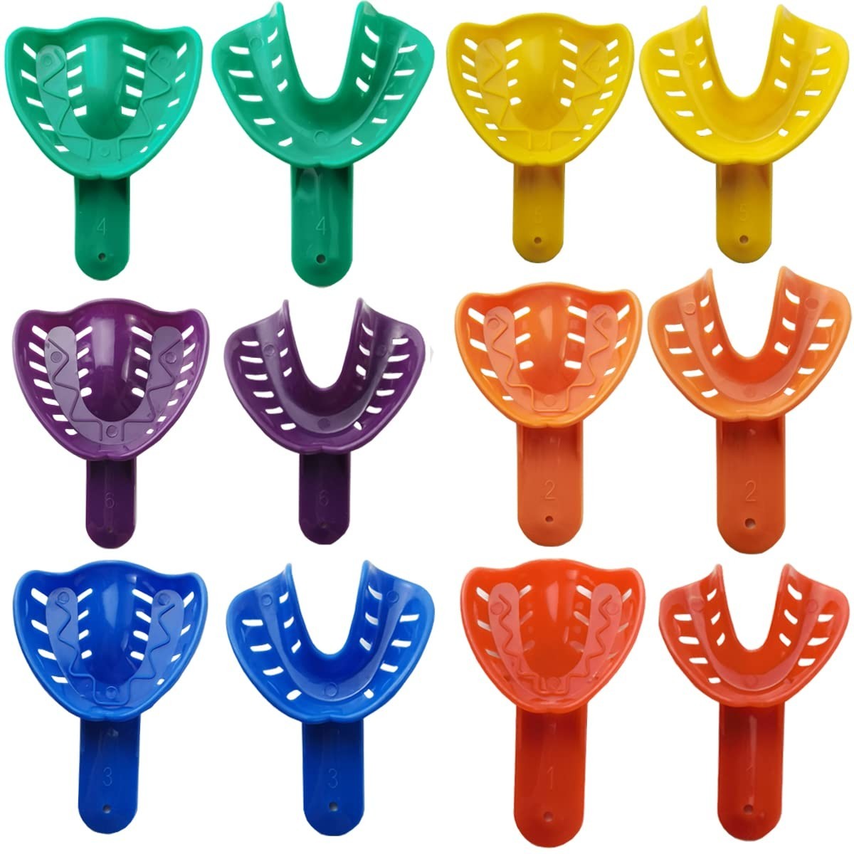Bandejas dentales impresion 6 tamanos adultos y ninos set 12 piezas color verde