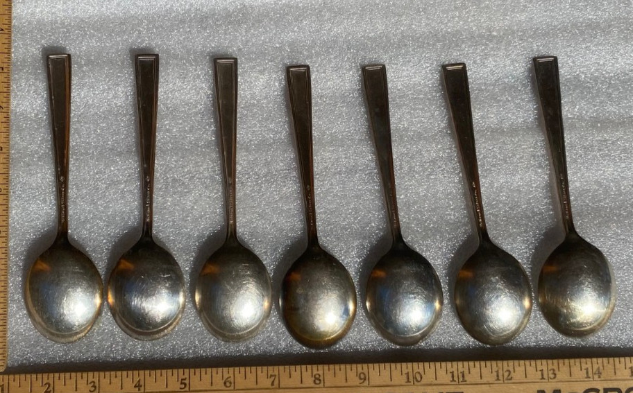7 PC National Silver Co Silver Plate Soup Spoons Kitchenware Nice