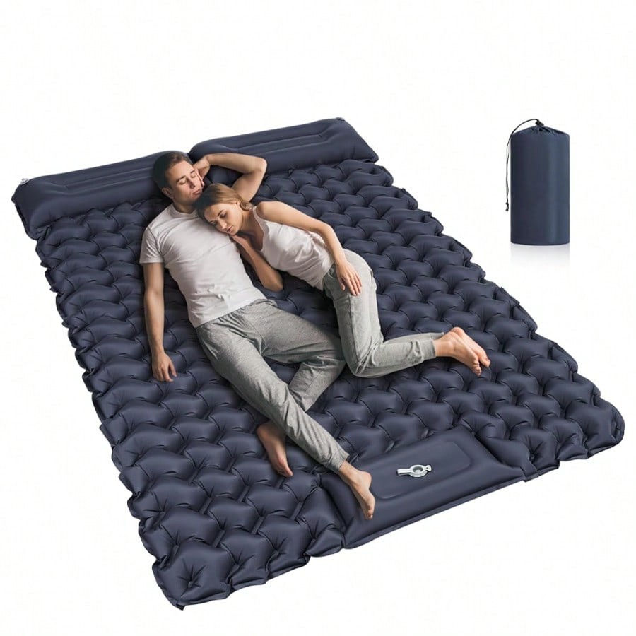 Double Camping Sleeping Pad 2 Person Extra Thick Foot Pump Pillow Backpacking
