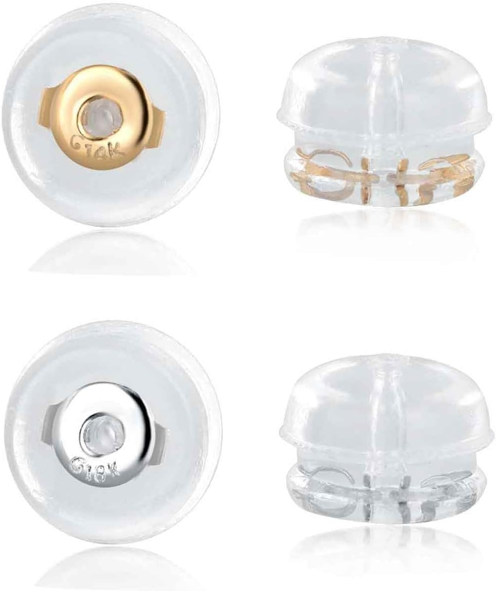 2 Pairs Silicone Earring Backs,14K White/Yellow Gold Earring Backing Replacement