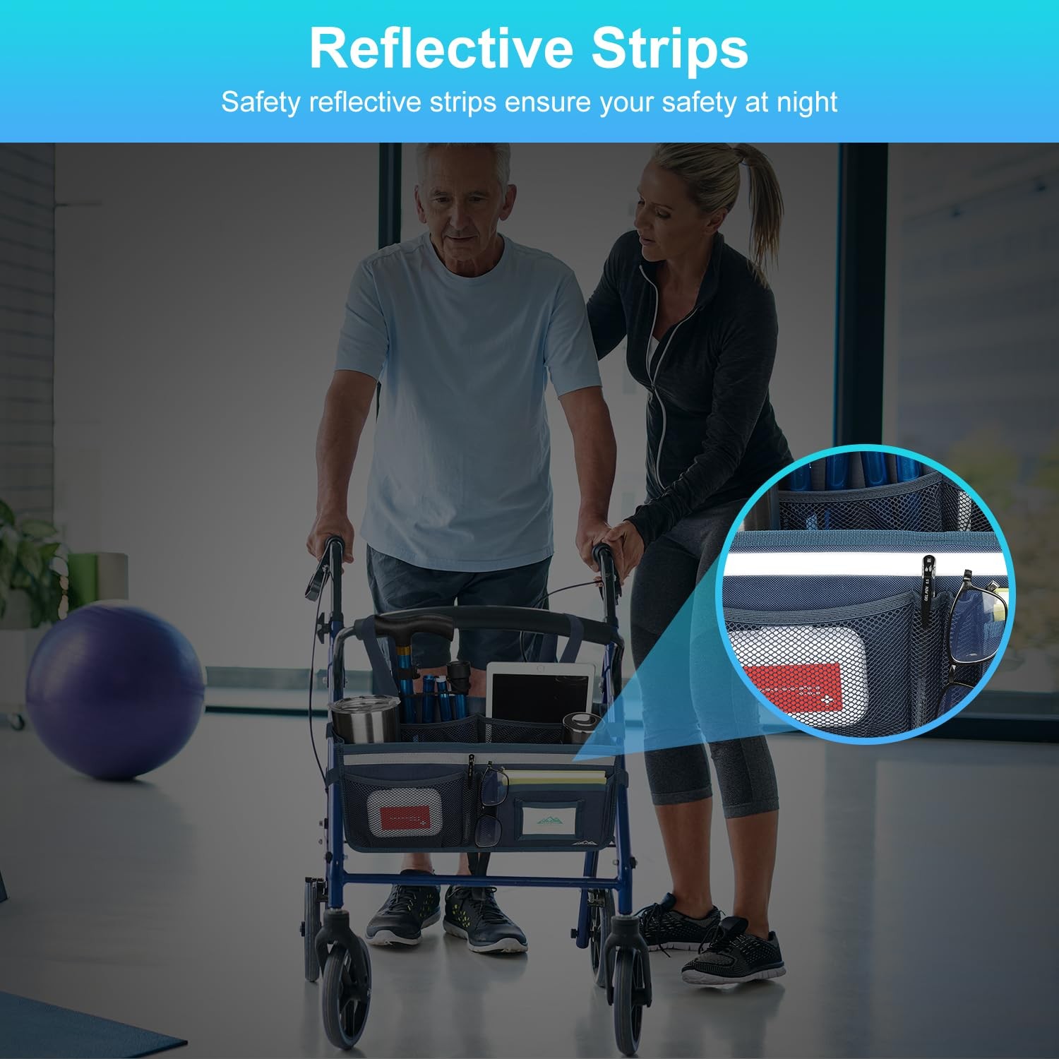 Supregear Rollator Basket Rollator Walker Bag with Cup Holder Foldable Rolling W
