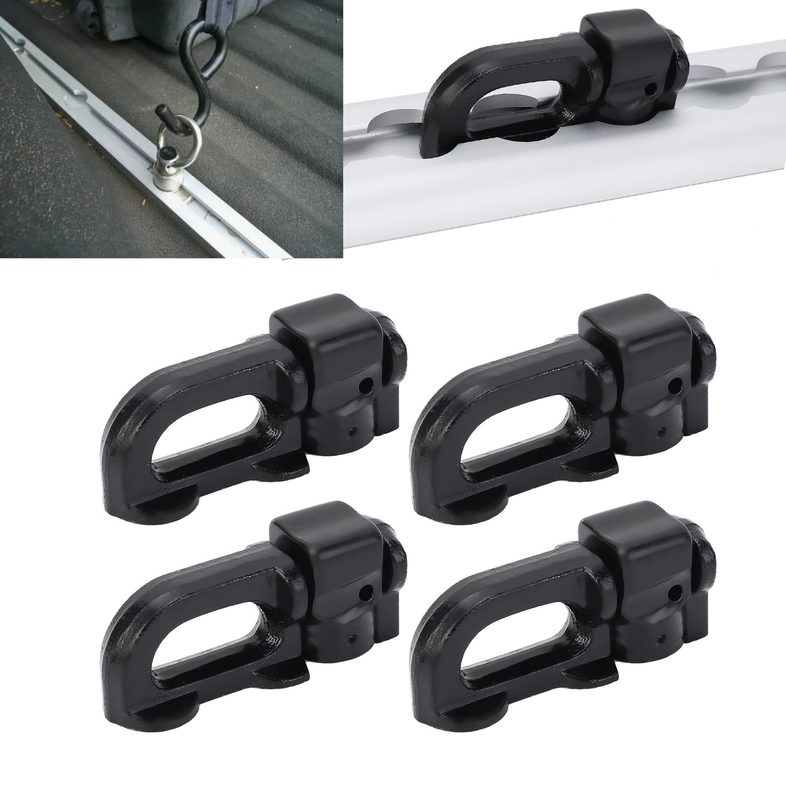 Black 4Pcs L Track Double Stud Tie Down Fitting Carbon Steel L Track Rail Double