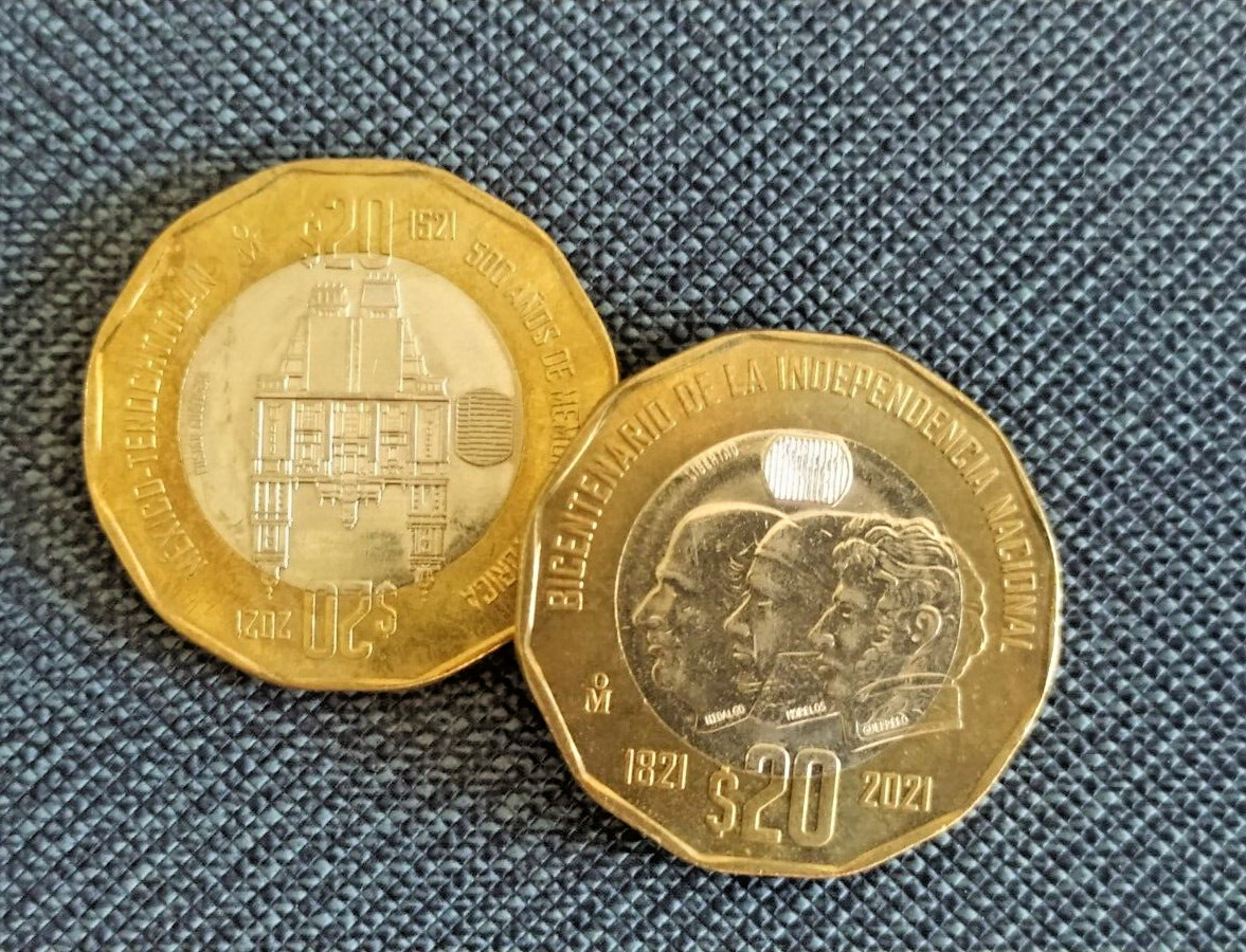 Monedas $20 Pesos Conmemorativas de Mexico Bicentenario y 500 años circuladas
