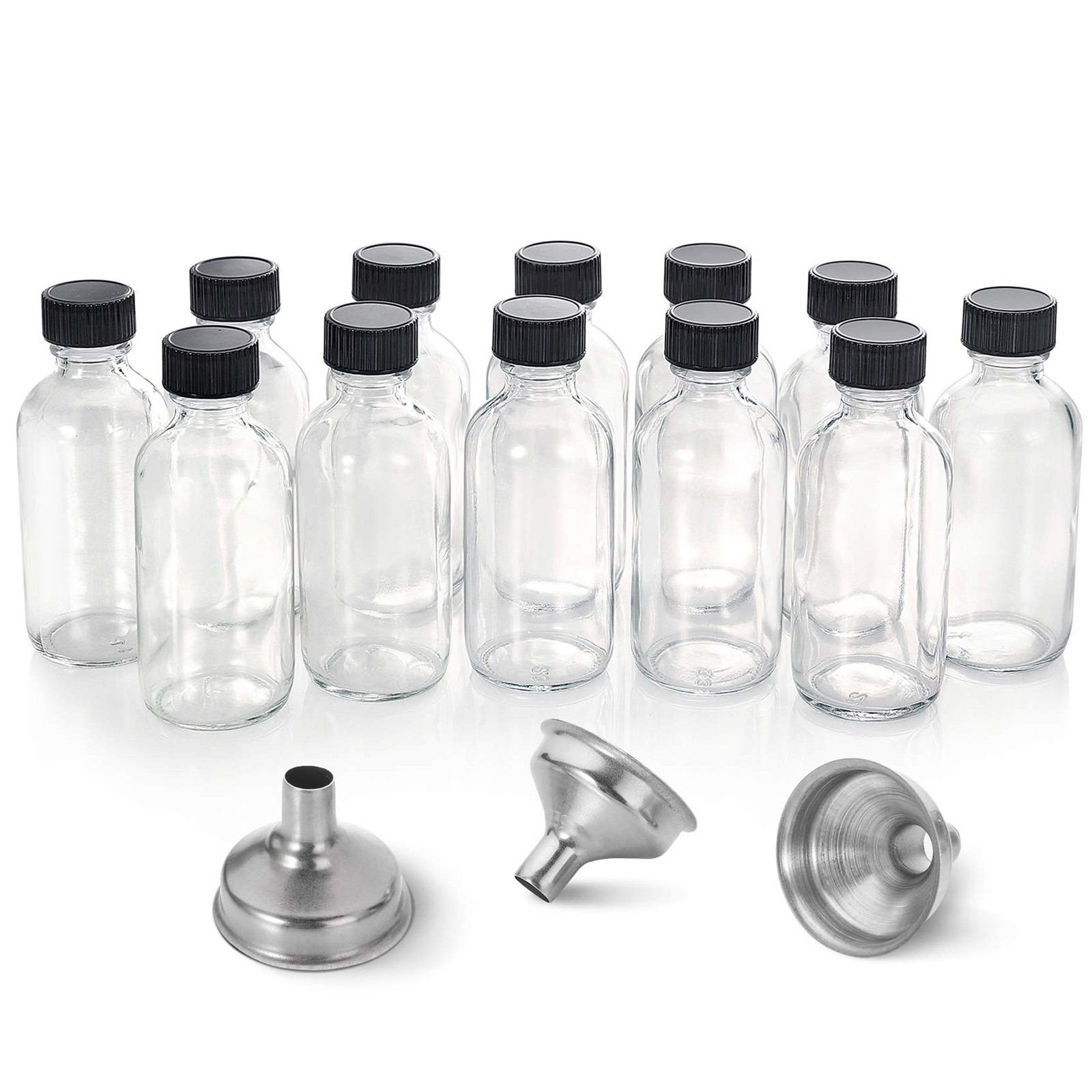 12 Pack 2oz Small Glass Bottles with Lids for Juice Beverages Herbal Syrup