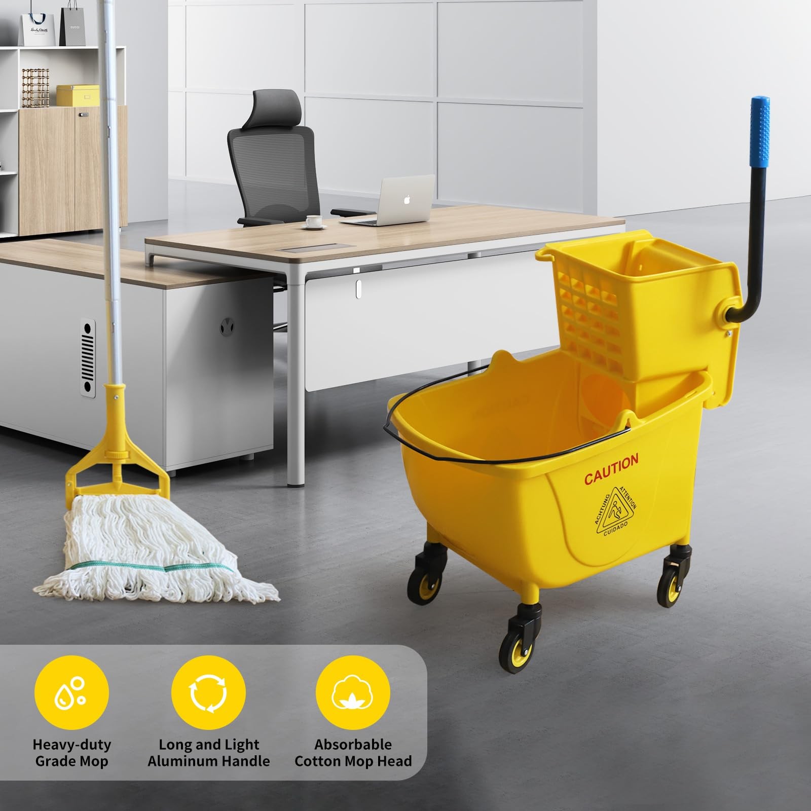 Side Press Wringer Combo Commercial Floor Cleaning Rectangular Mop Bucket on ...