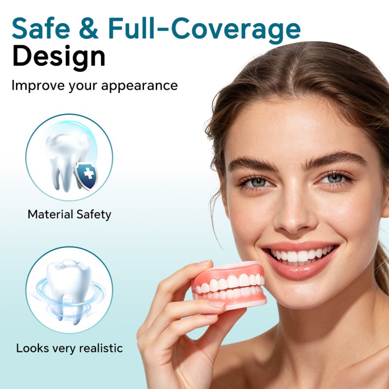 DIY Full Denture Set,Soft & Safe Moldable False Teeth Set,Upper & Lower Braces