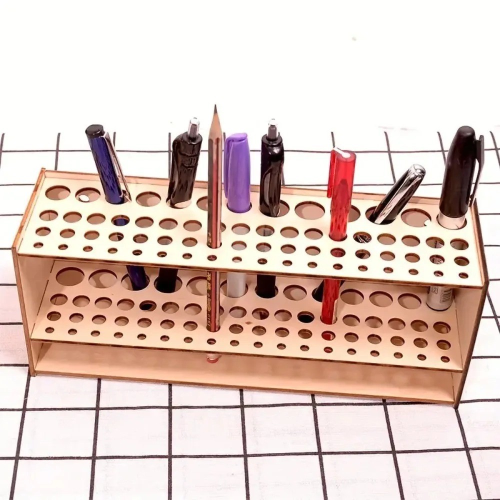 67-slot Premium Wooden Brush Holder - Durable Artist Desk Organizer, Pencil & Pa
