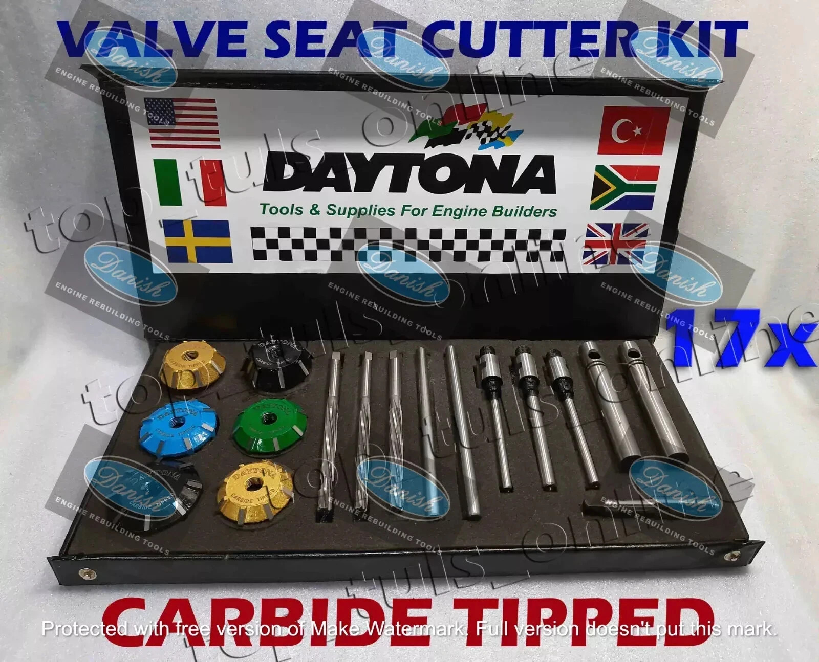 17x DAYTONA GM HOLDEN 253-308 AUSTRALIA VALVE SEAT CUTTER KIT CARBIDE TIPPED
