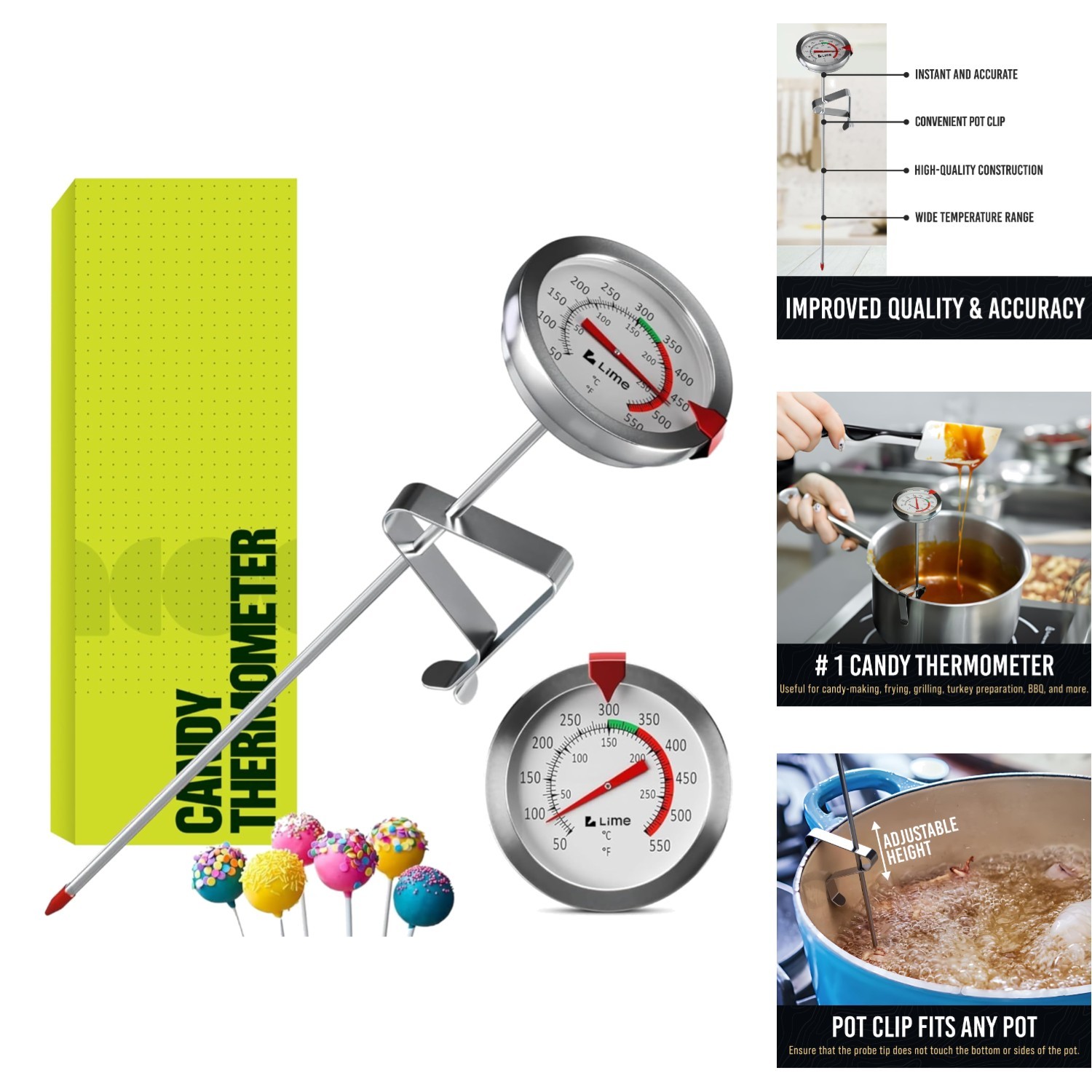 Candy Thermometer Deep Fryer Oil Thermometer with Pot Clip for Frying & Candles