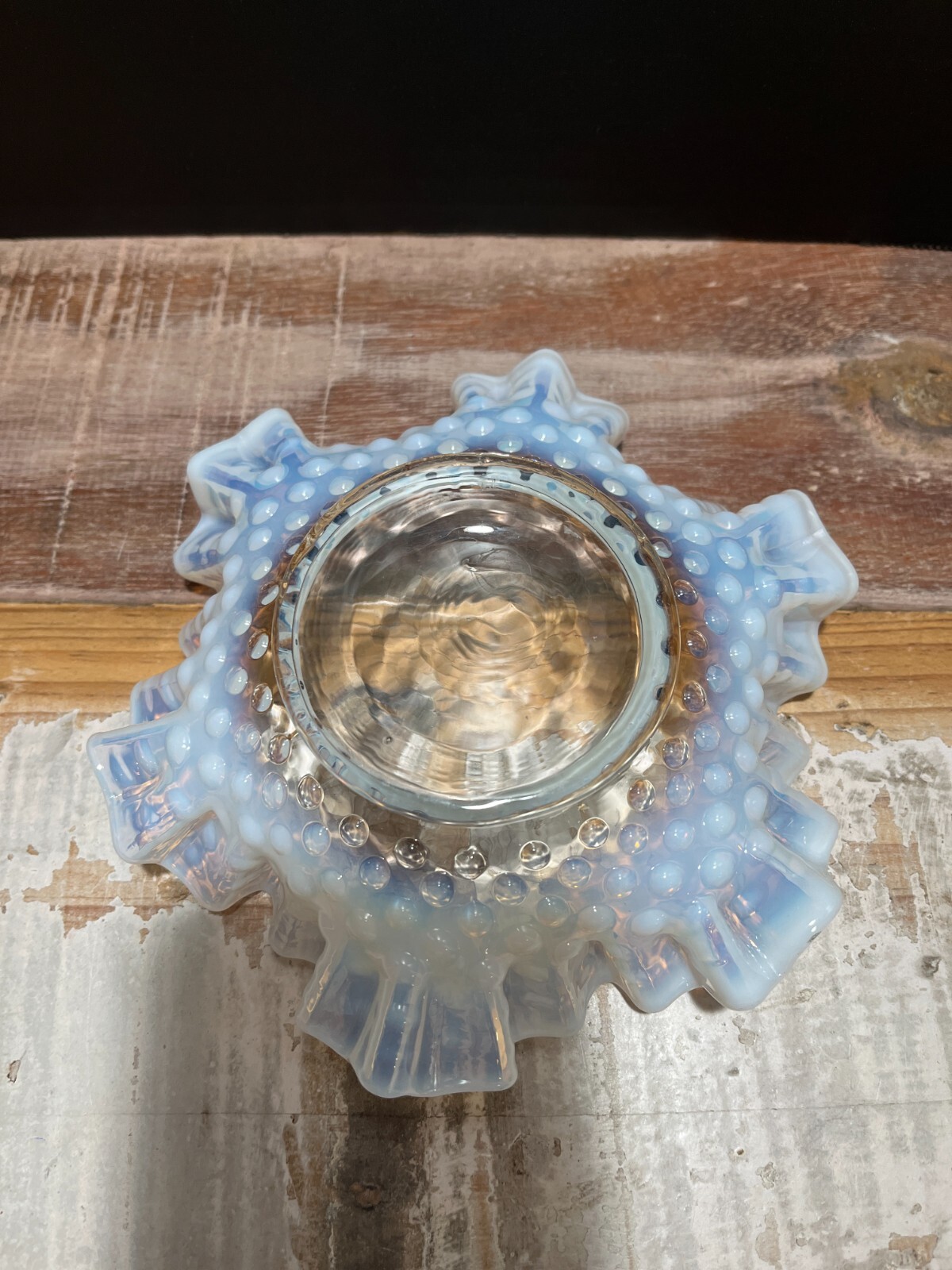 Hobnail White And Blue Scalloped Dish