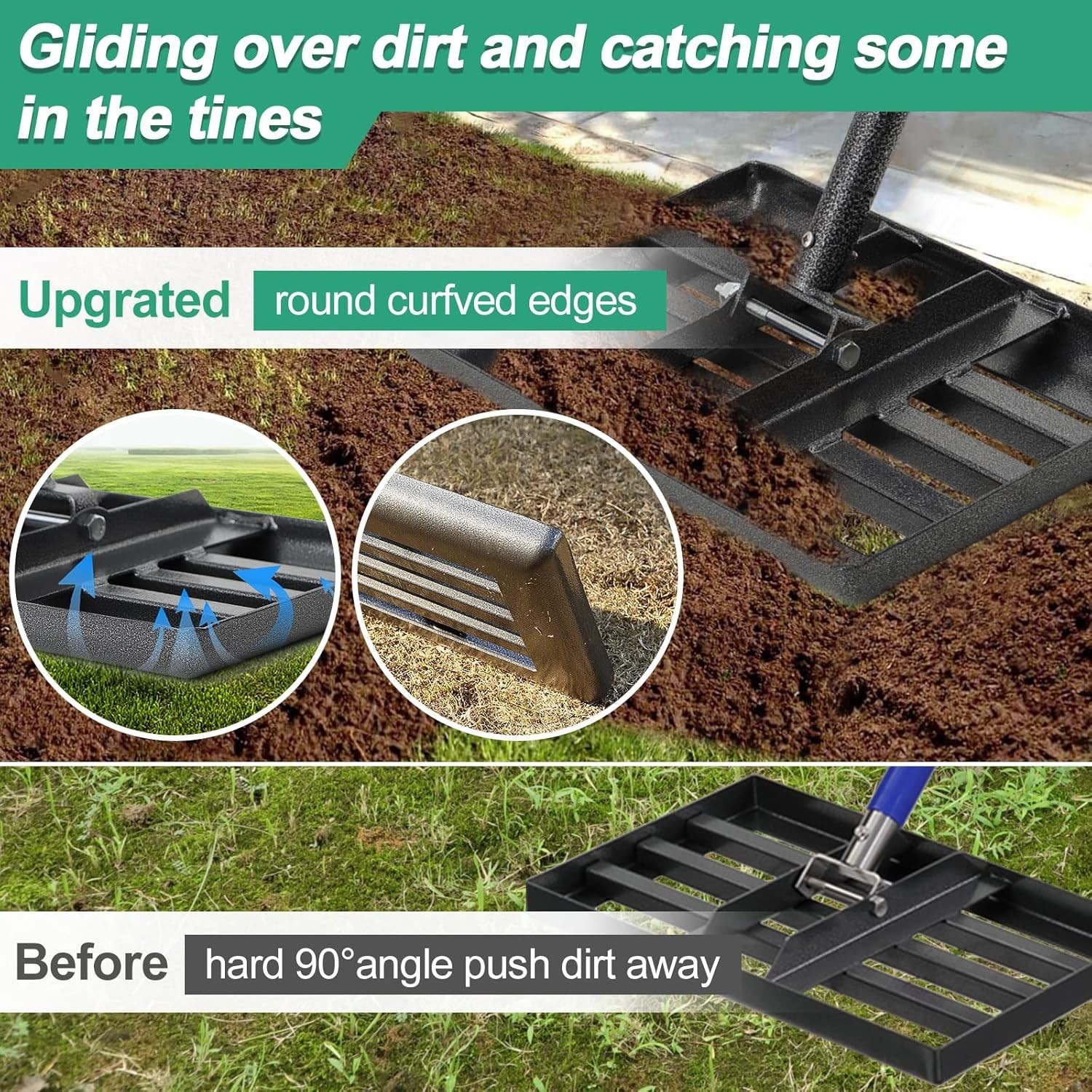 17x10 Lawn Rake with Adjustable Handle for Yard Leveling and Smoothing