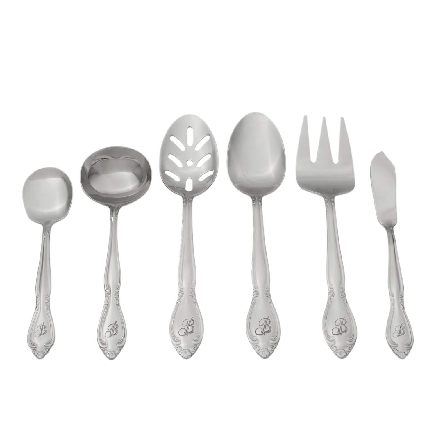 Rose Monogrammed Flatware Set 46 Piece Silverware - J - Utensils Set with Ser...