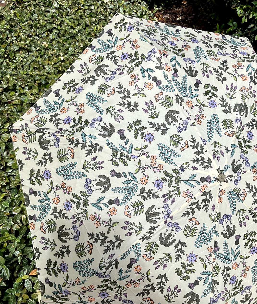 TOTES WOMENS UMBRELLA PUSH OPEN CLOSE FLOWERS 43 INCH COVERAGE NWT