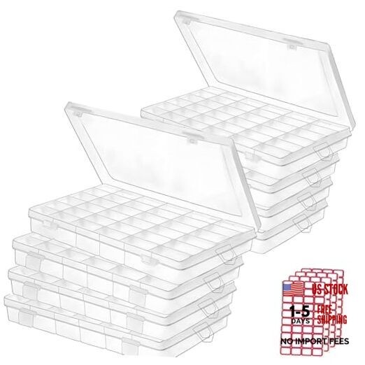 pack 36 Grids Plastic Clear Organizer Box bead Storage Containers with 8