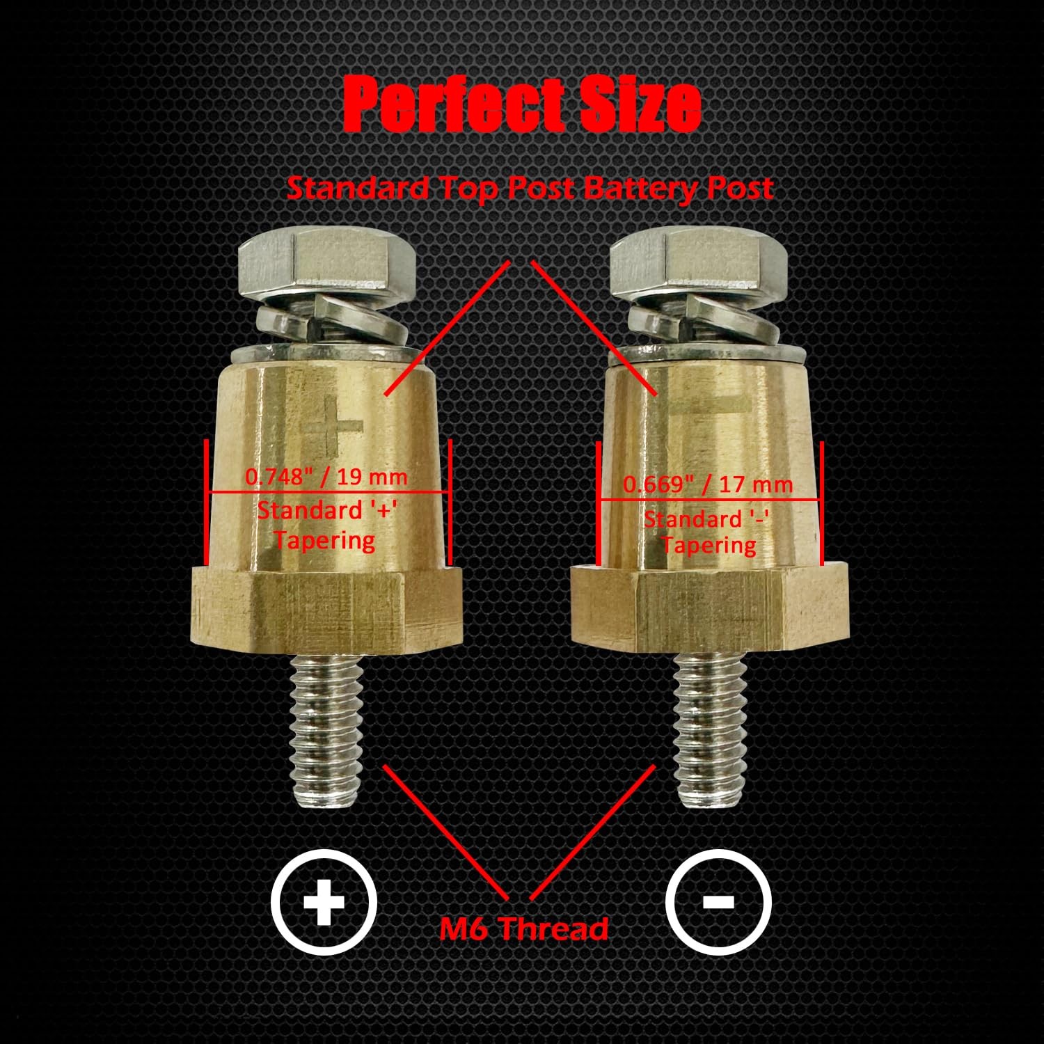 M6 Thread Brass Battery Terminal Charging Posts, Battery Post Adapter (+/-) w...