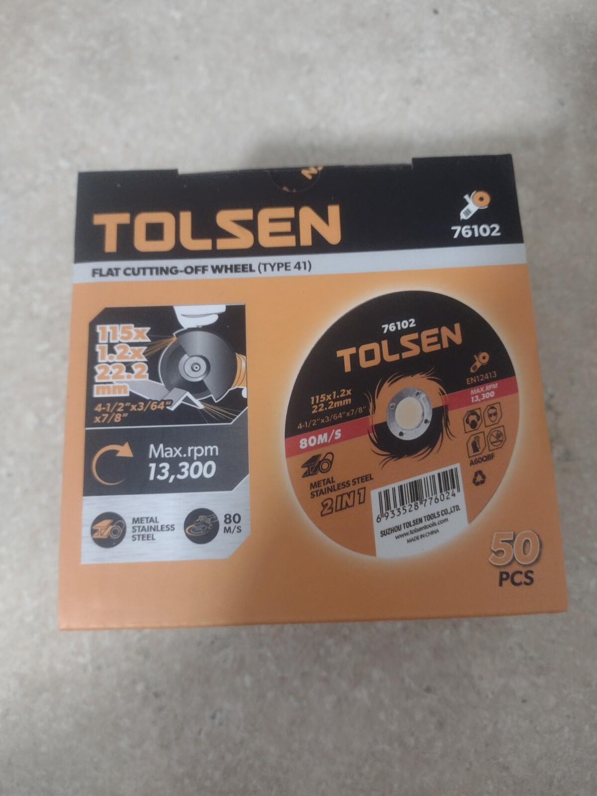 50pcs TOLSEN 4-1/2 X 3/64"x7/8" FLAT METAL CUT OFF CUTTING WHEELS