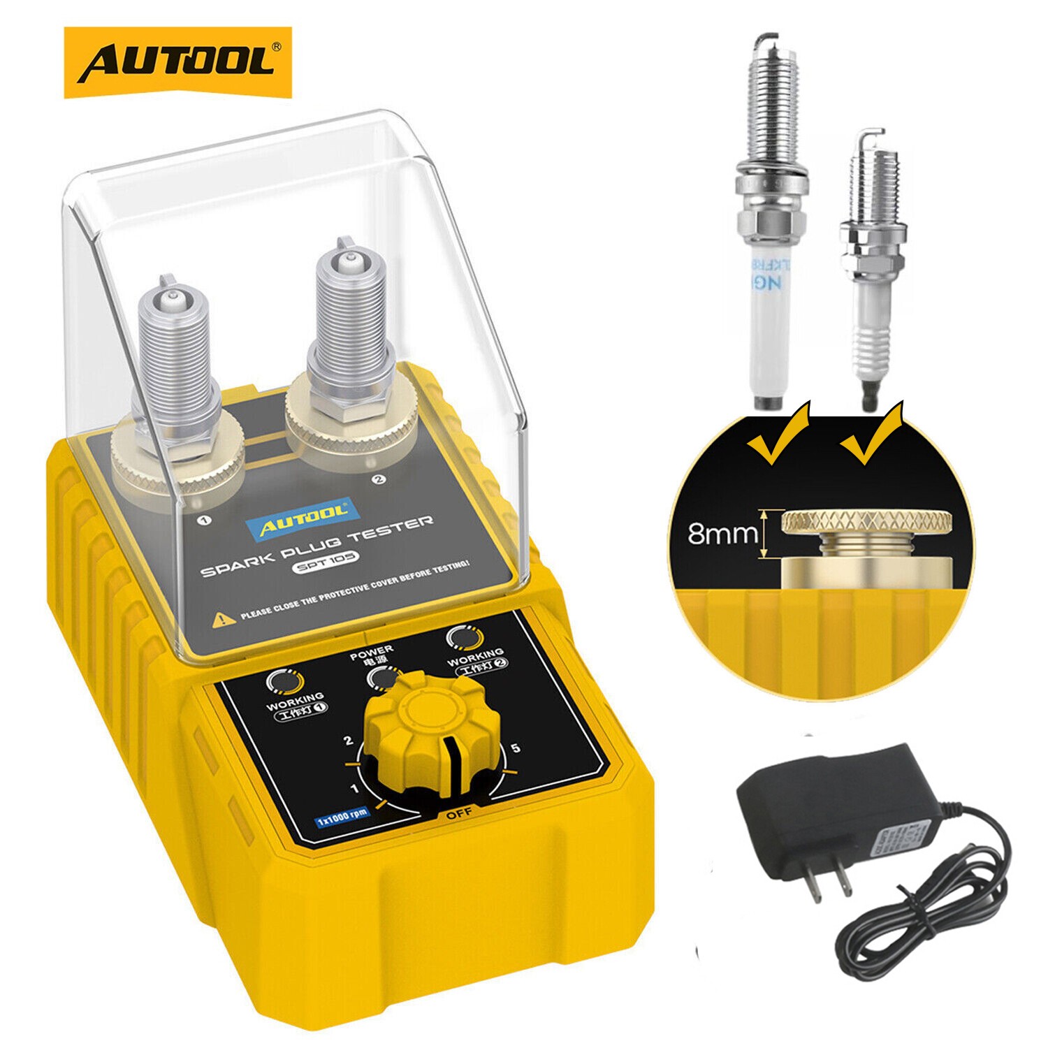 Spark Plug Tester Dual Hole Diagnostic Tool Car Gasoline Ignition Analyze 12V US