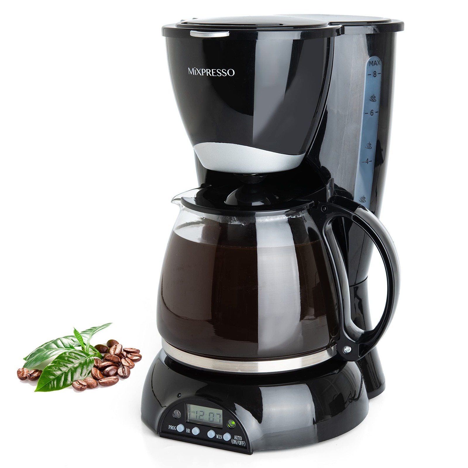 Mixpresso 8-Cup Drip Coffee Maker Programmable, 8 Cup Black