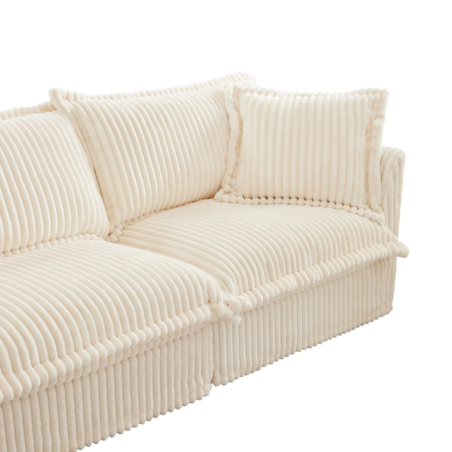 Single Sofa Corduroy Upholstered Armchair Living Room Furniture w/ Pillows Cream
