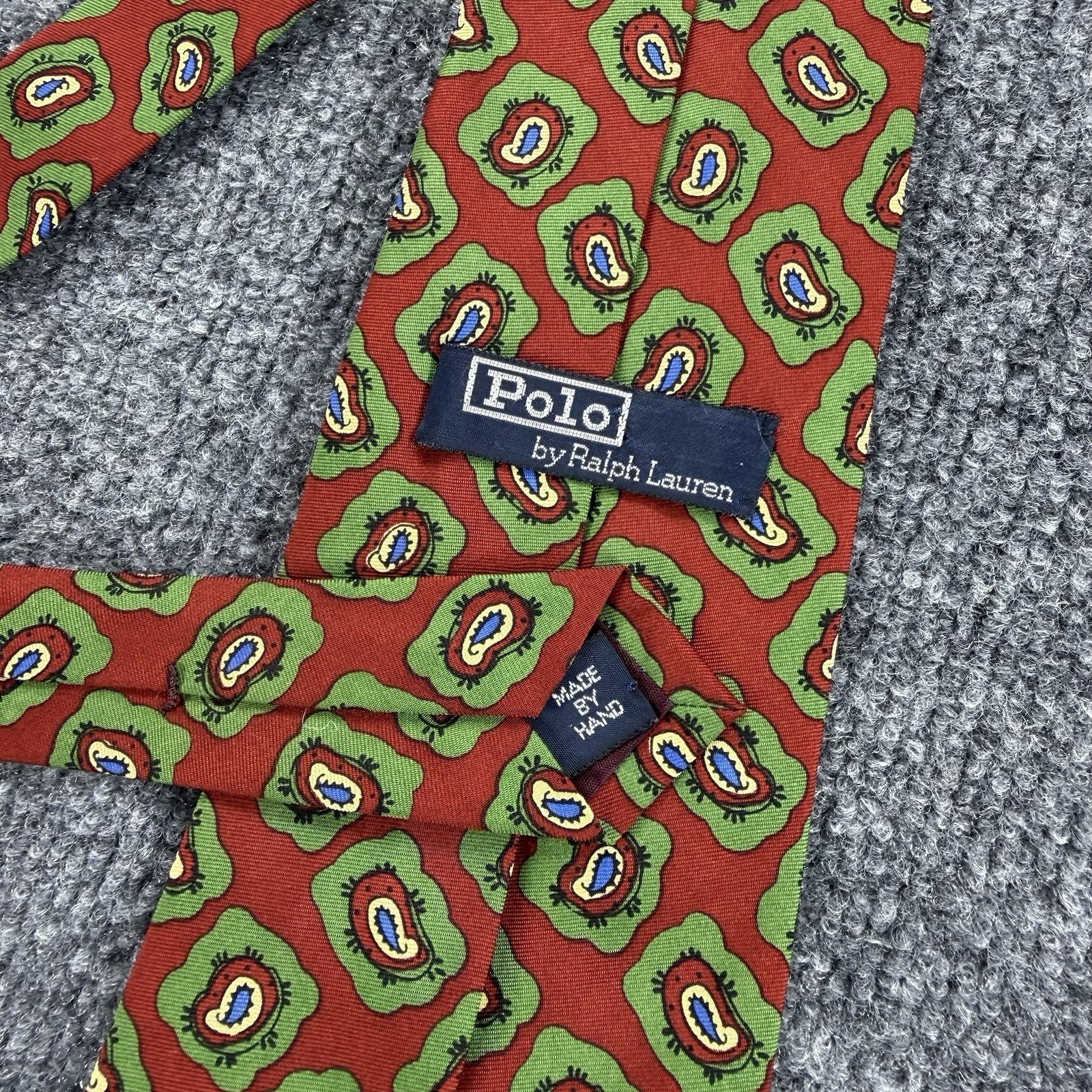 Vintage Polo Ralph Lauren Mens Tie Red Green Blue Paisley Silk Handmade In USA