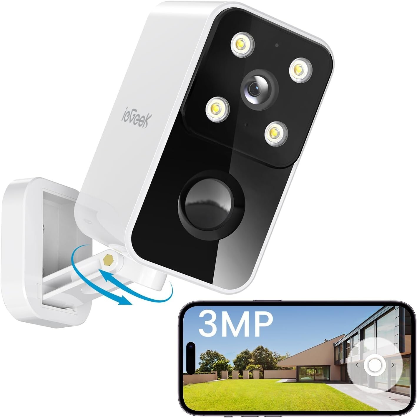 ieGeek Outdoor Wireless Security Camera 2K Home WiFi Battery CCTV System Alexa