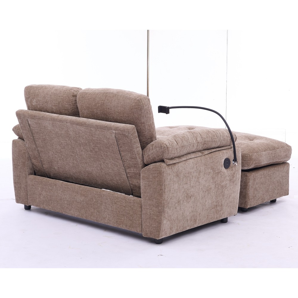 Double Sofa Recliner w/ Adjustable Backrest, USB Port, Ottoman - Brown