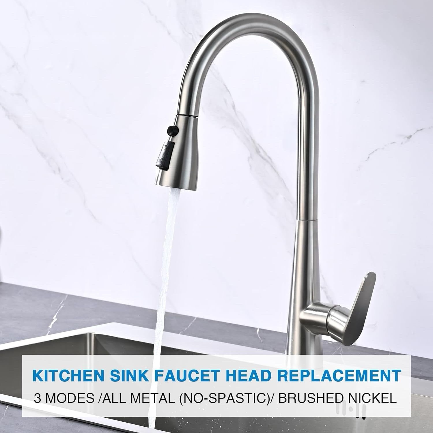 (UTD)Metal Kitchen Faucet Head Replacement, 3-Function Pull Down Spray Head