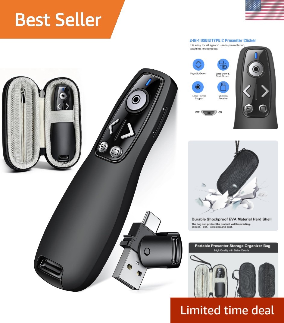 Multi-Device Presentation Clicker with Ergonomic Design & Protective Storage Bag