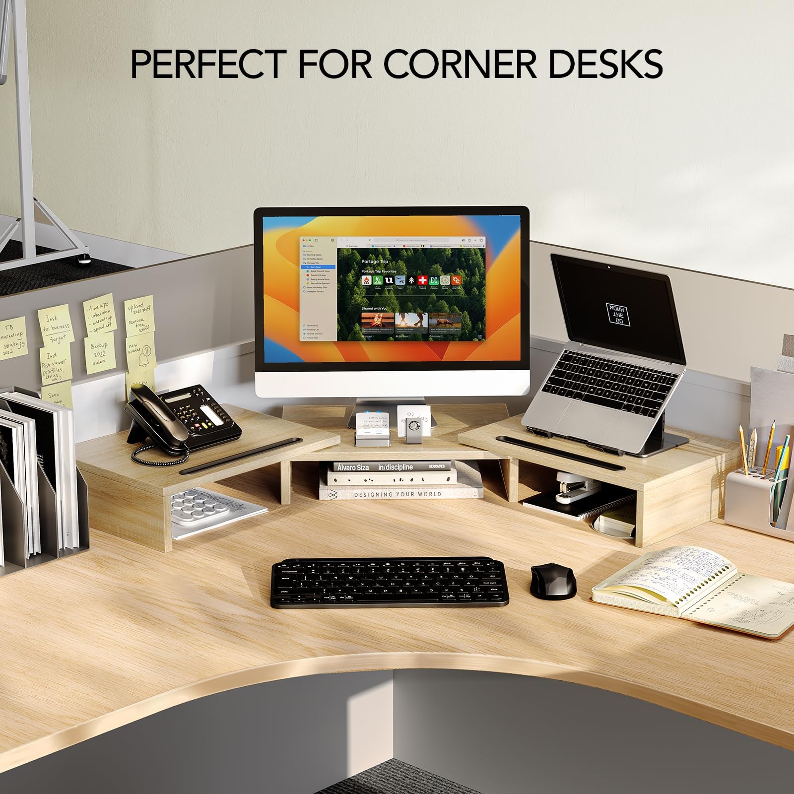 AMERIERGO Dual Monitor Stand Riser- 3 Shelf Screen with Adjustable Length and
