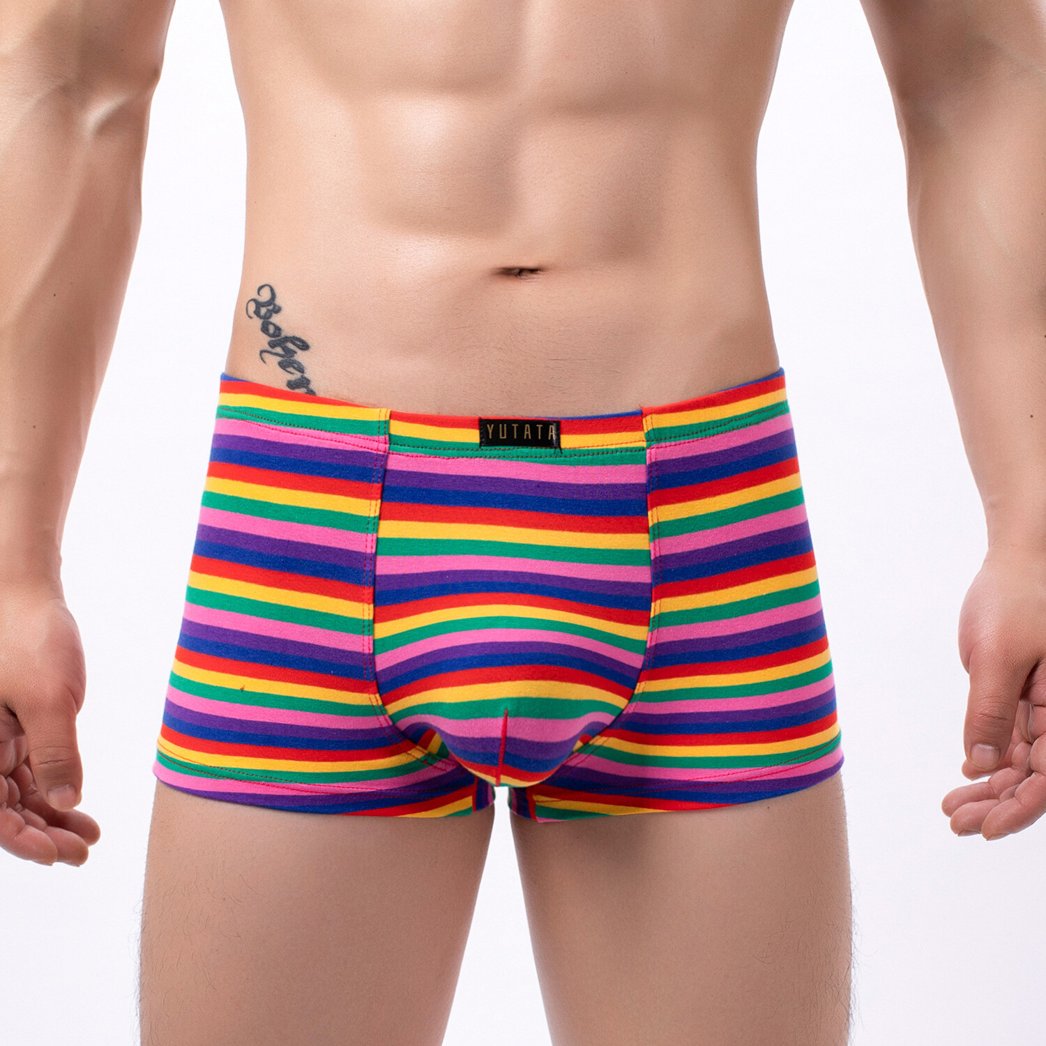 Men Boxer Briefs Underwear Sexy Breathable Rainbow Stripes Comfort Male Panties
