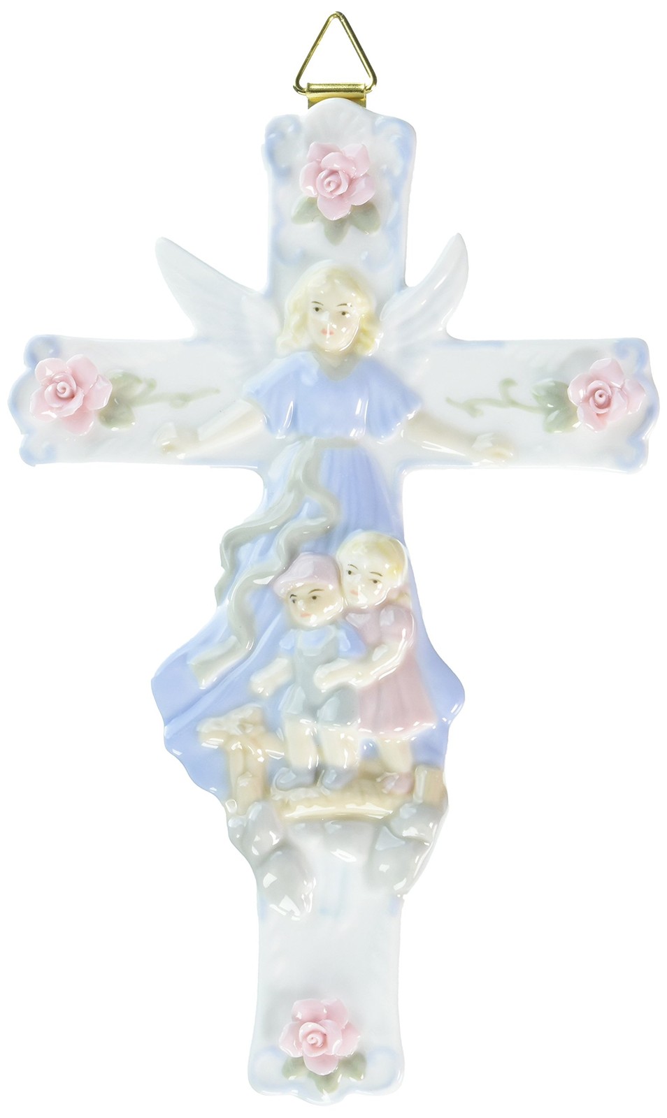 Cosmos 1237 Fine Porcelain Guardian Angel Cross Figurine, 8-1/2-Inch,Multicolor