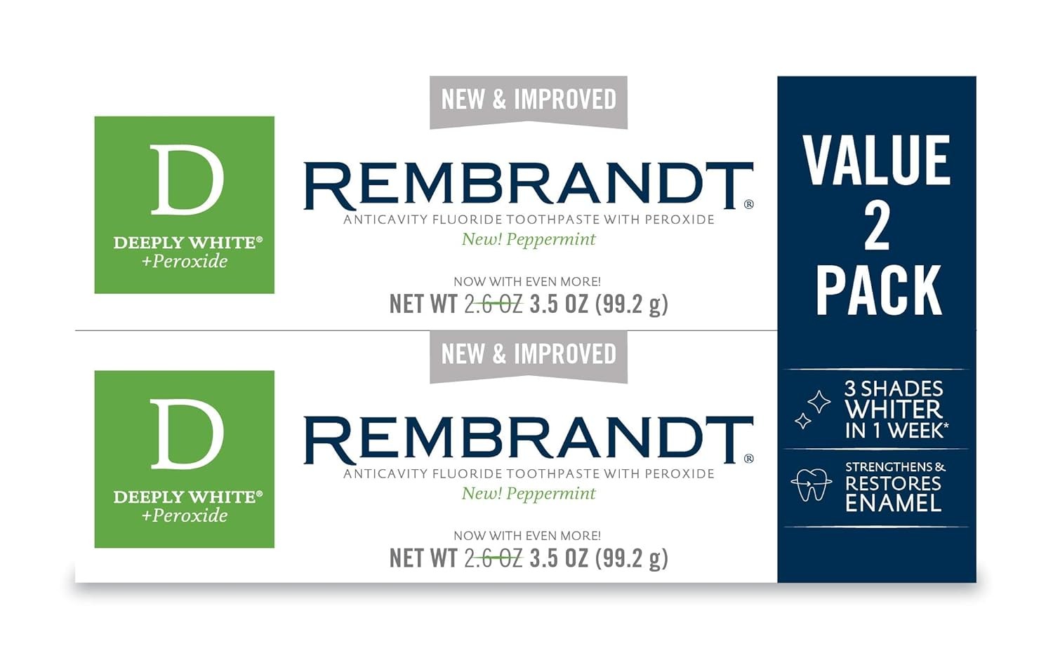 Rembrandt Deeply White + Peroxide Whitening Toothpaste, 3.5 Ounce (Pack of 2)