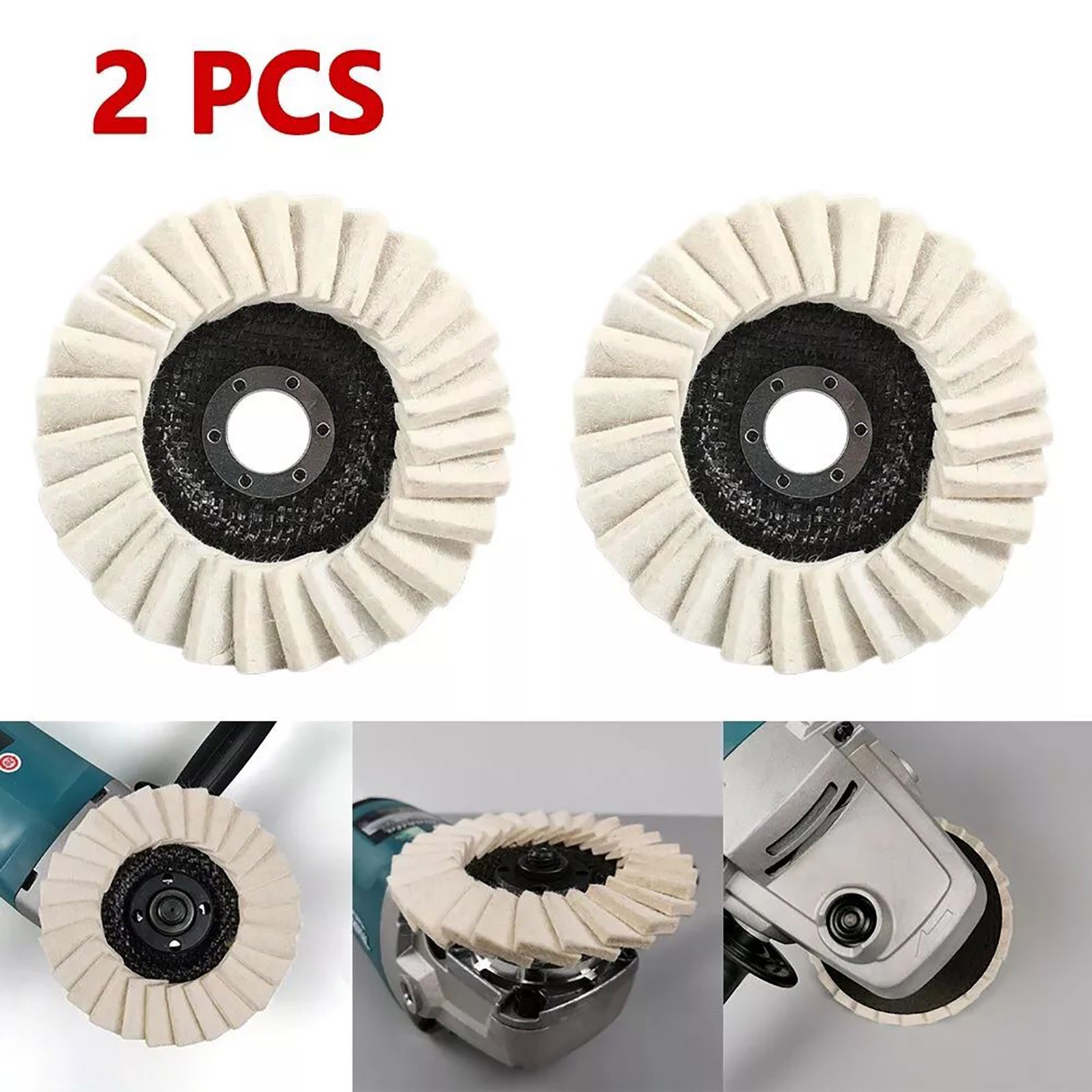 2Pcs Wool Polishing Wheel Buffing Pads Flap Disc For Metal Wood Angle Grinder