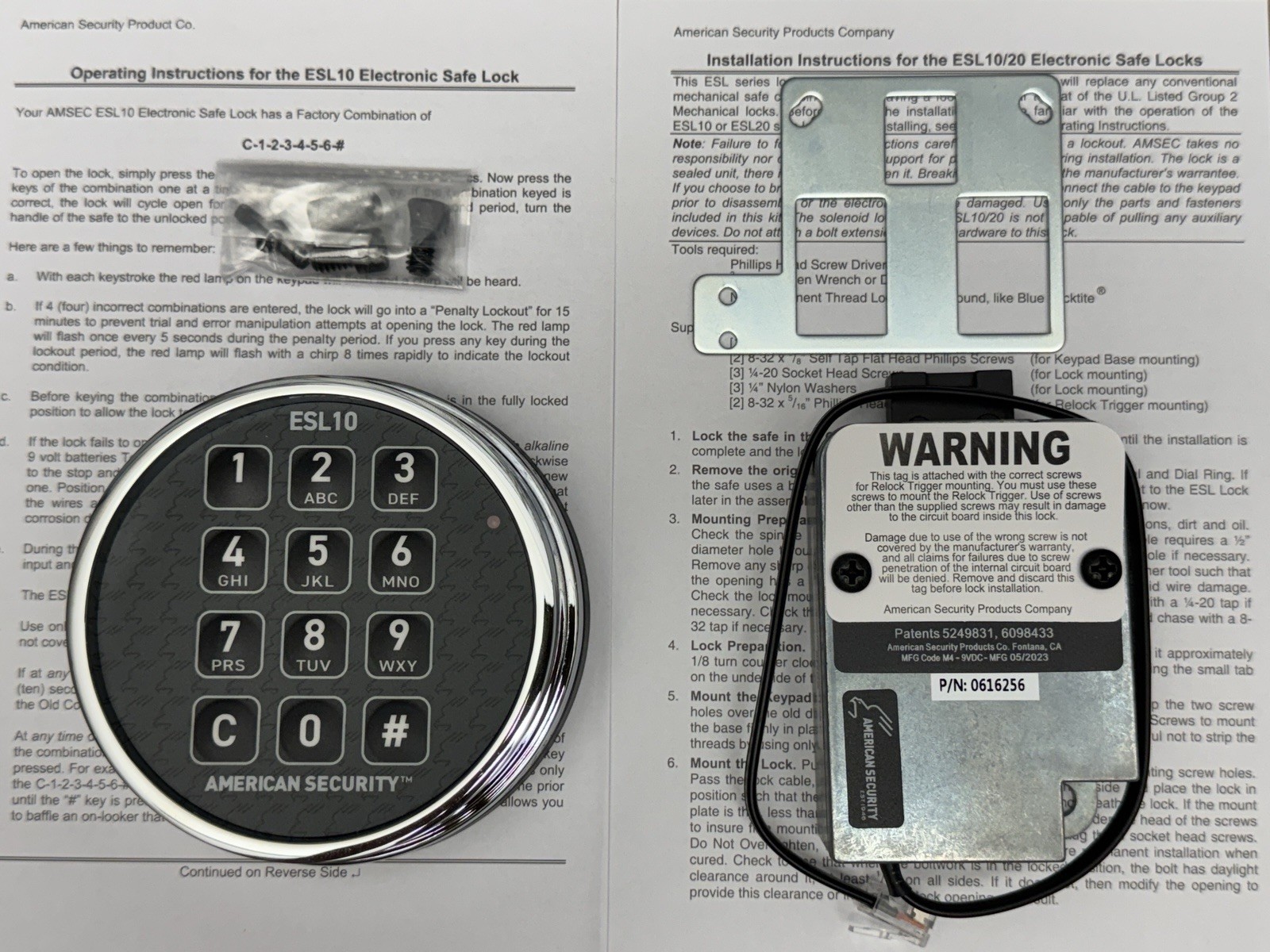American Security - ESL10 ESL10XL - Lighted Keypad - Electronic Safe Lock Chrome
