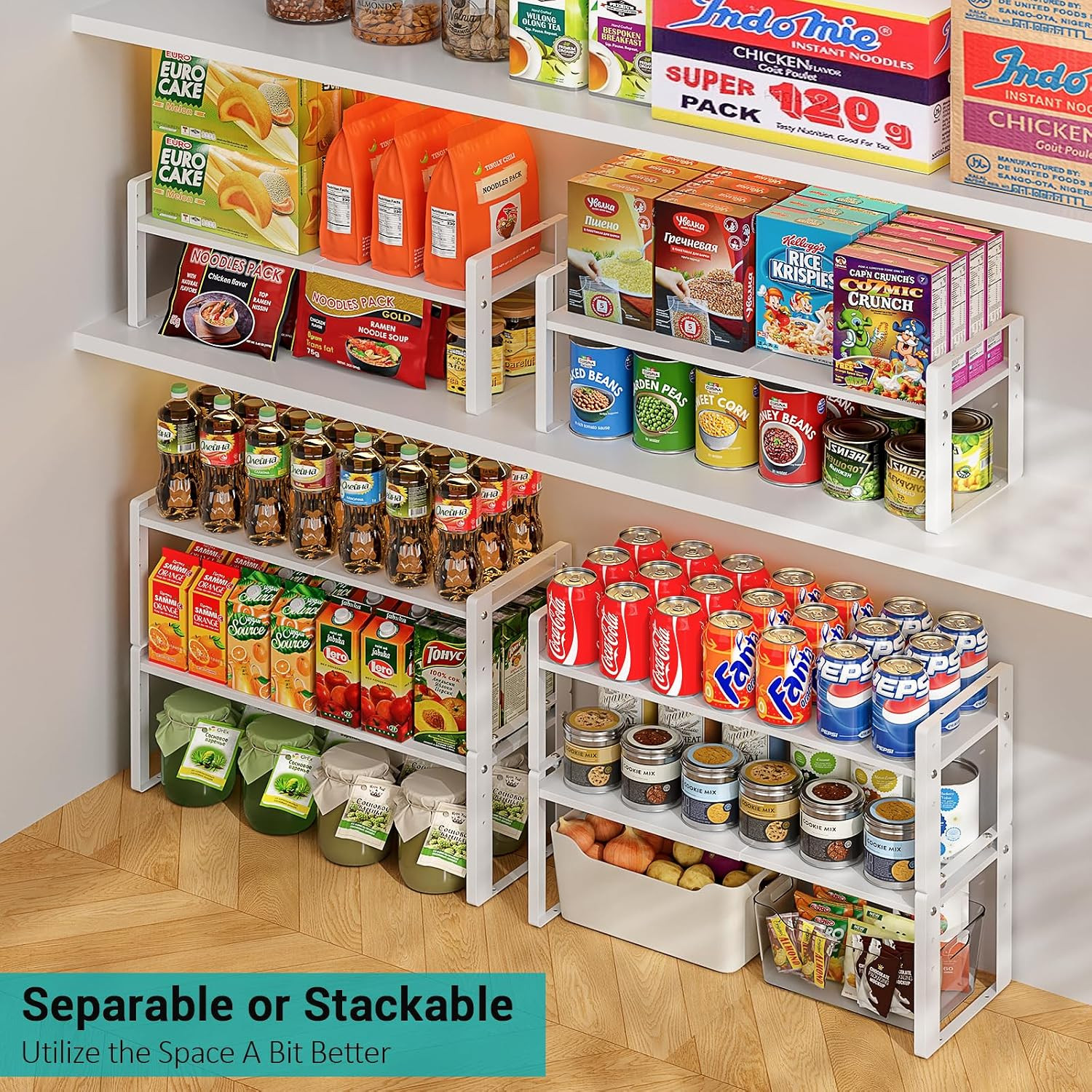 2 Pack Expandable Cabinet Organizer Shelves, 88Lbs High Weight Capacity, Stackab