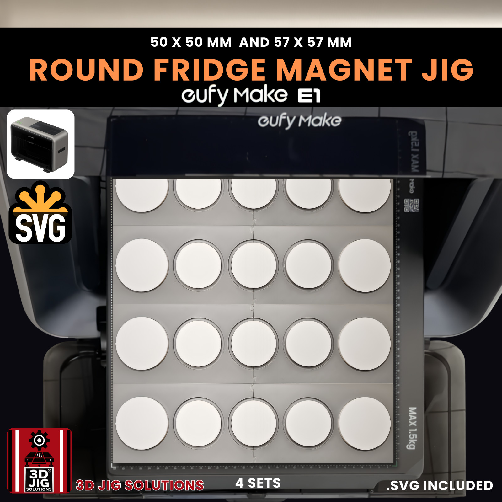 EufyMake E1 UV Printer Jig | Round Magnet Template