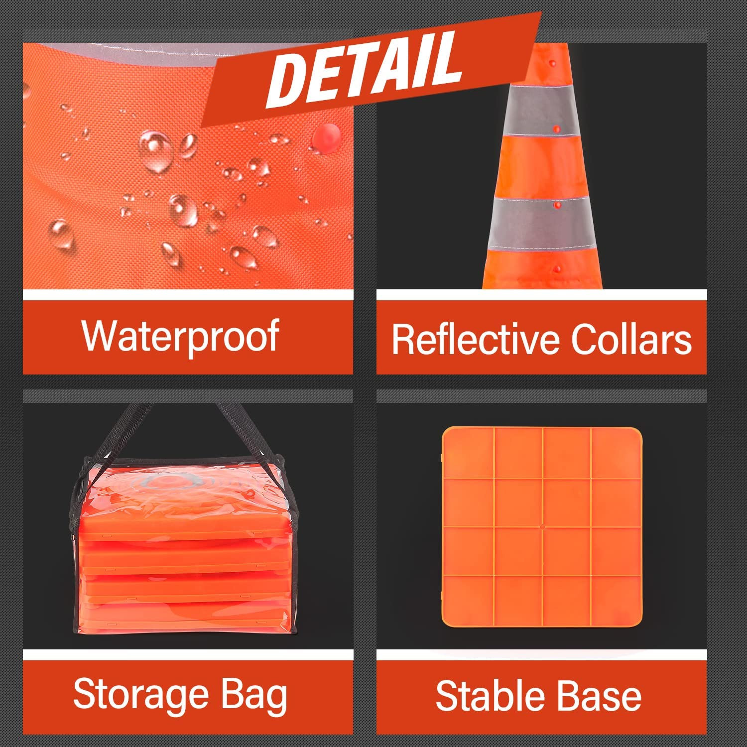18 Inch 4 Pack Collapsible Traffic Safety Cones, Multi Purpose Pop-Up Cones with