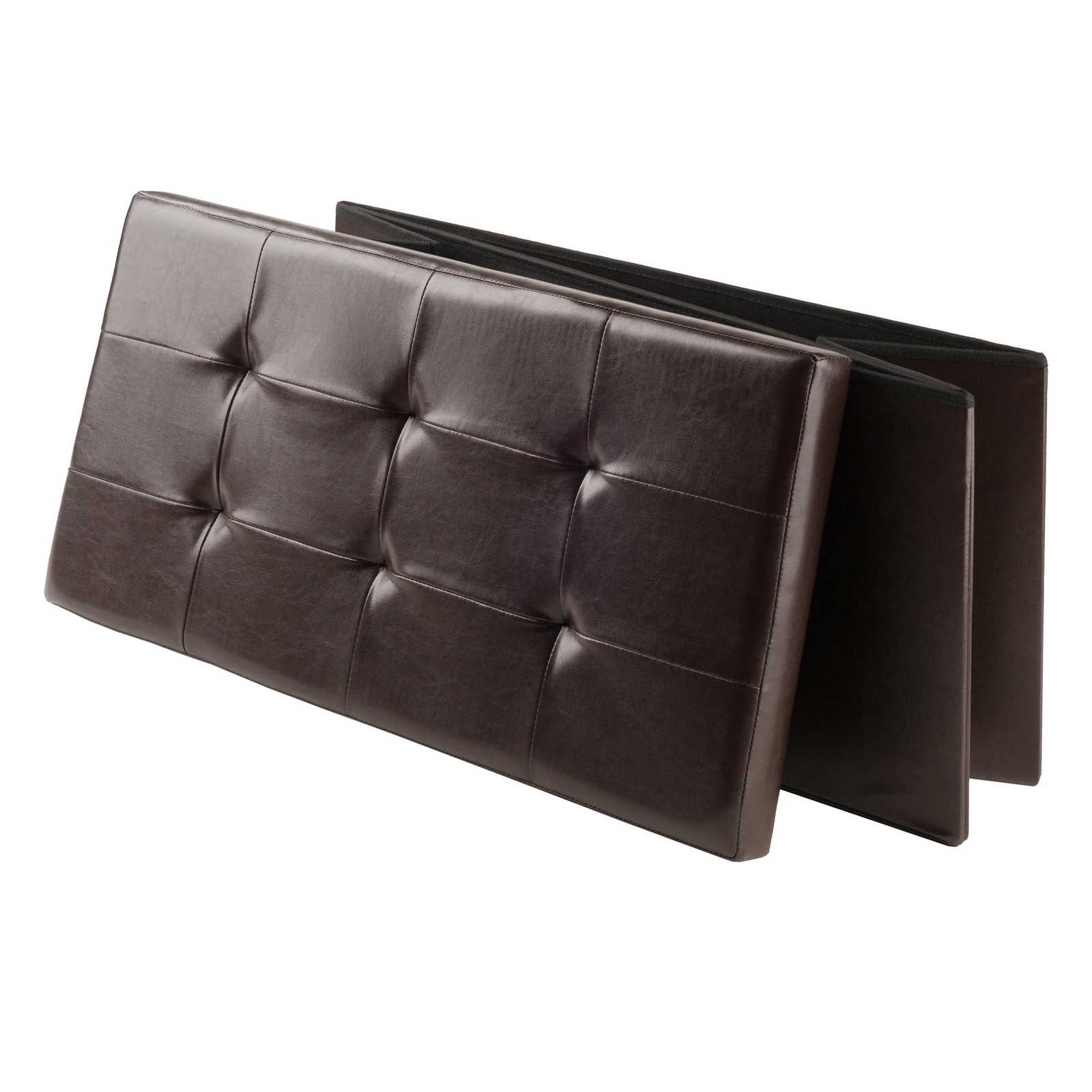 Wood Ashford Rectangular Storage Ottoman Black Faux Leather