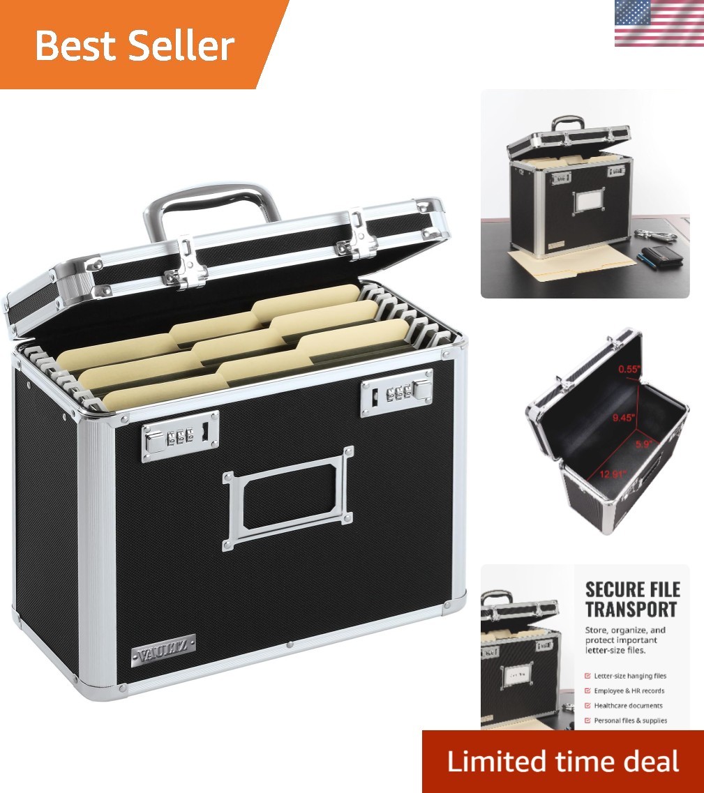 File Organizer Storage Box, Letter Size, 14 x 7 x 12.19 In, Black | Locking s...
