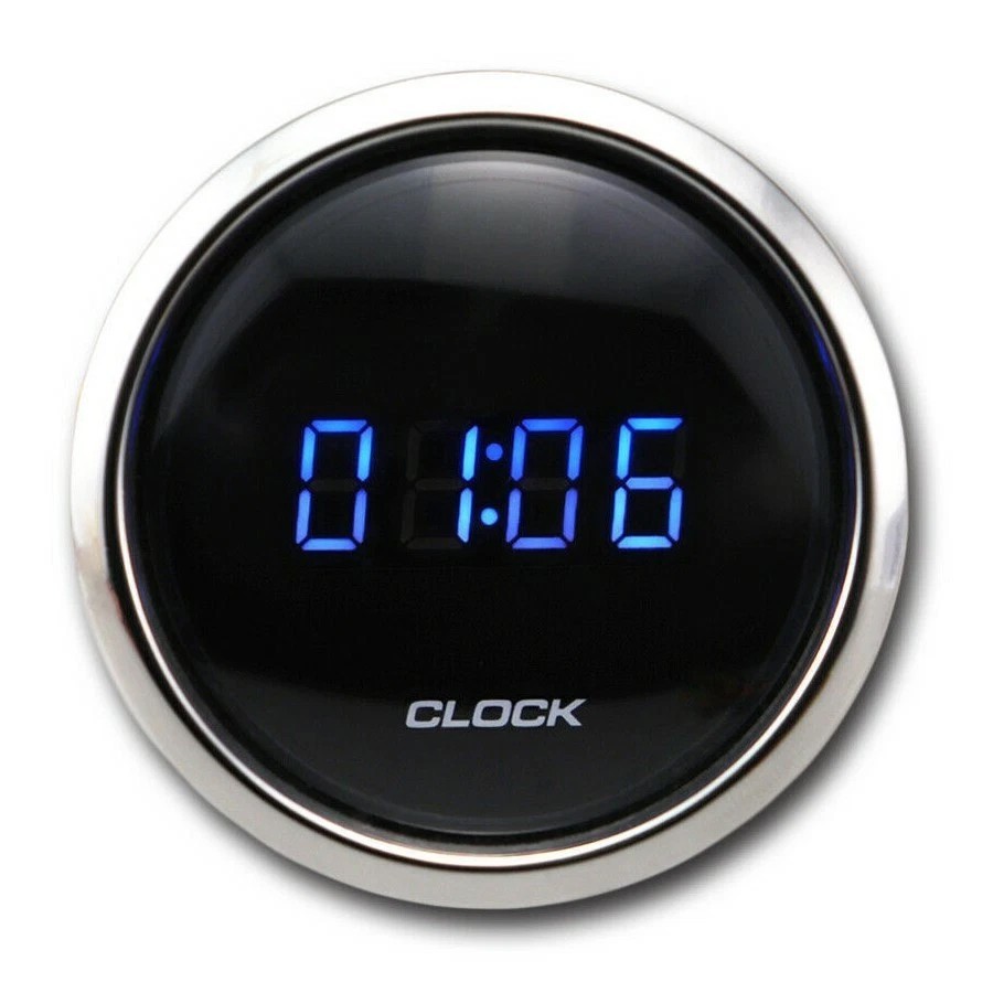 MGS 52mm 2-1/16" Digital Clock Gauge Blue LED 24 Hour Format 12/24V