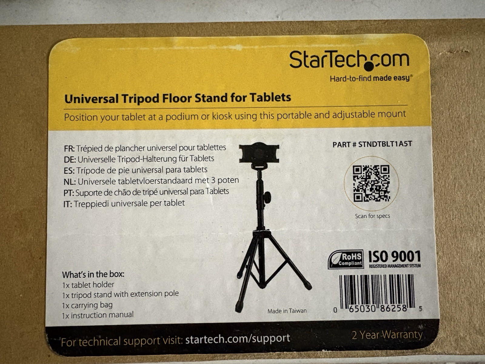 StarTech STNDTBLT1A5T Adjustable Tablet Tripod Stand - For 6.5" to 7.8" Wide