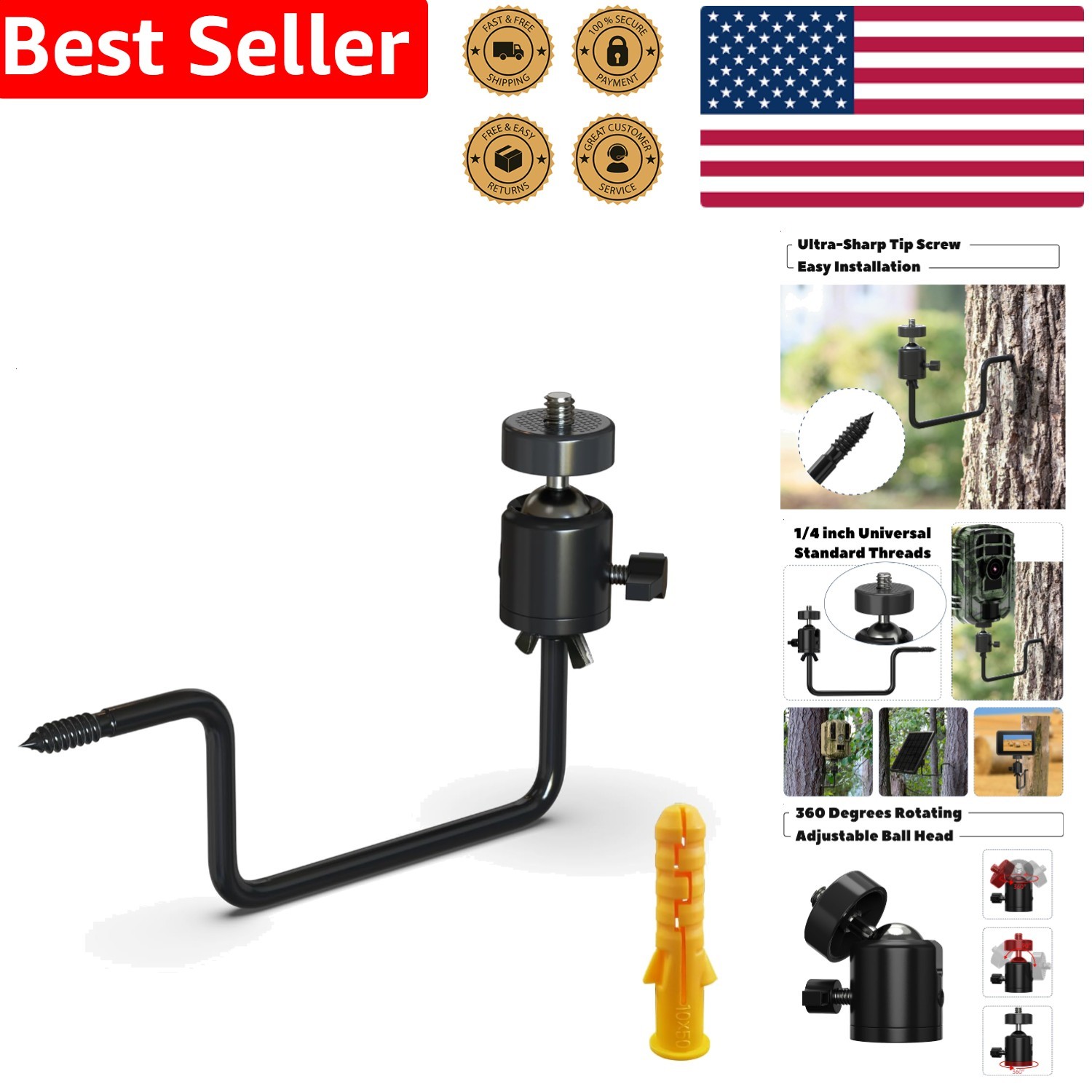 Trail Camera Tree Mount 360° Adjustable Robust Outdoor Game Cam Holder