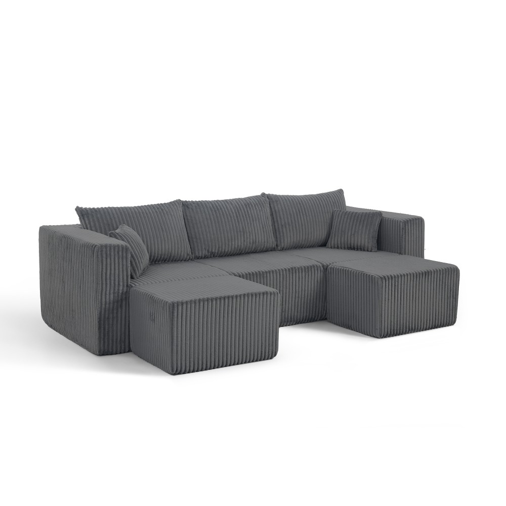 Minimalist Modular Sectional Sofa, Beige Corduroy, No Assembly, Free Ship
