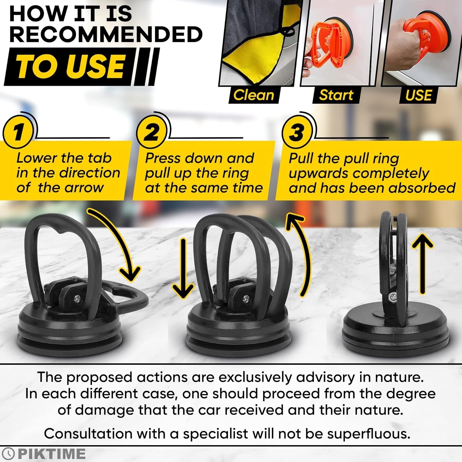 3-Piece Car Dent Puller Kit with 172lbs Suction Power - Durable DIY Solution