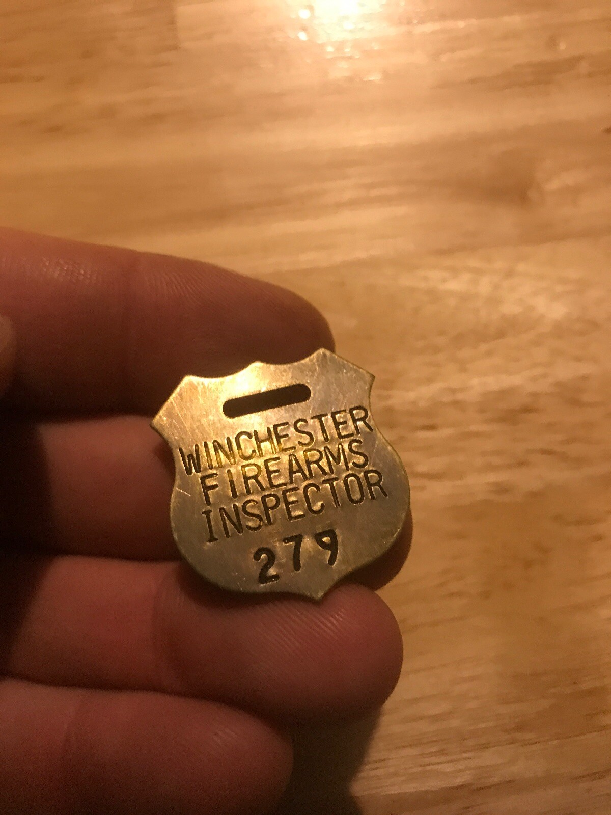 Winchester Firearms Inspector Property Tag METAL Gunsmith BLEMISH Collector Gift
