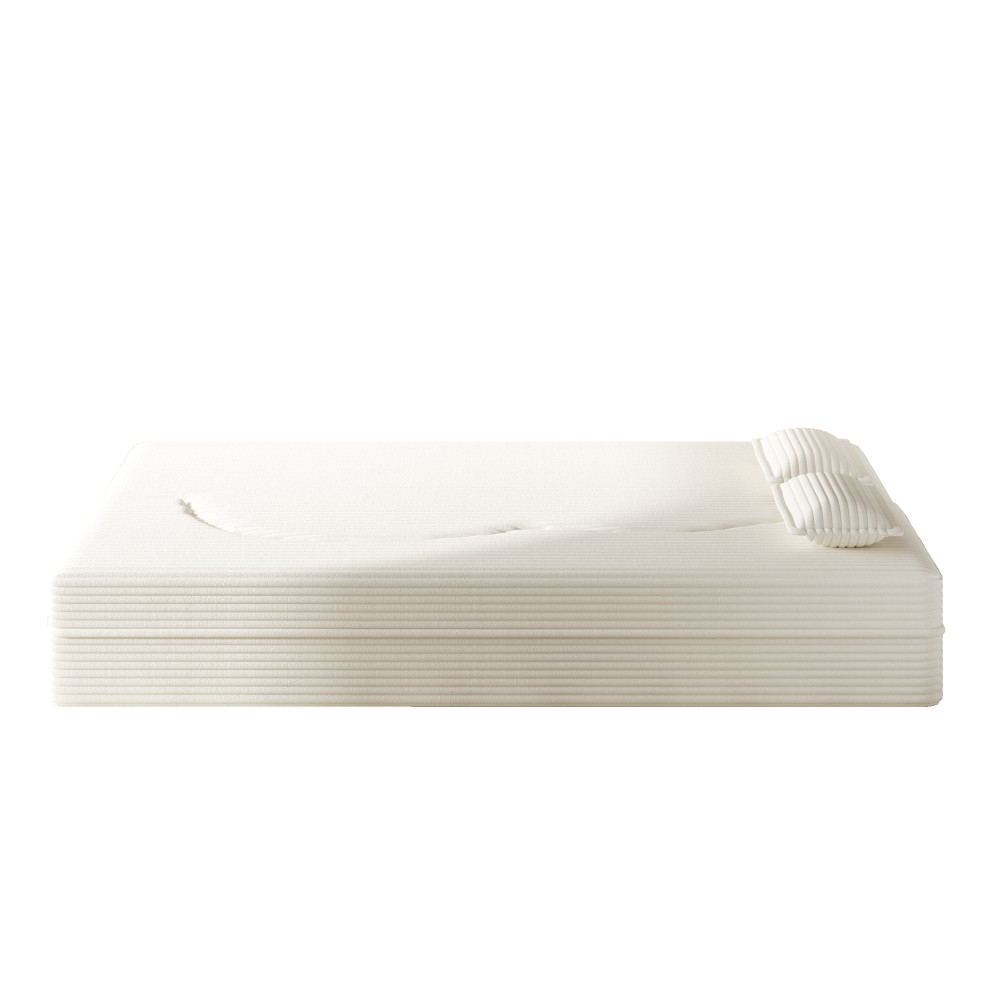 Twin Floor Sofa Bed w/Mattress, Corduroy Lounger & Pillows, Beige/White