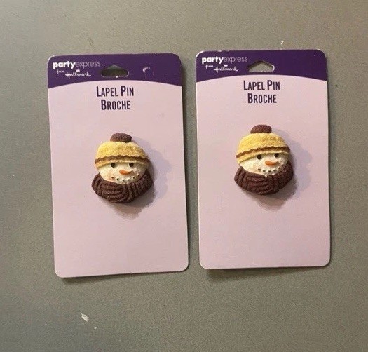 Hallmark Party Express 'Snowman' Lapel Pin/Broche Set Of 2